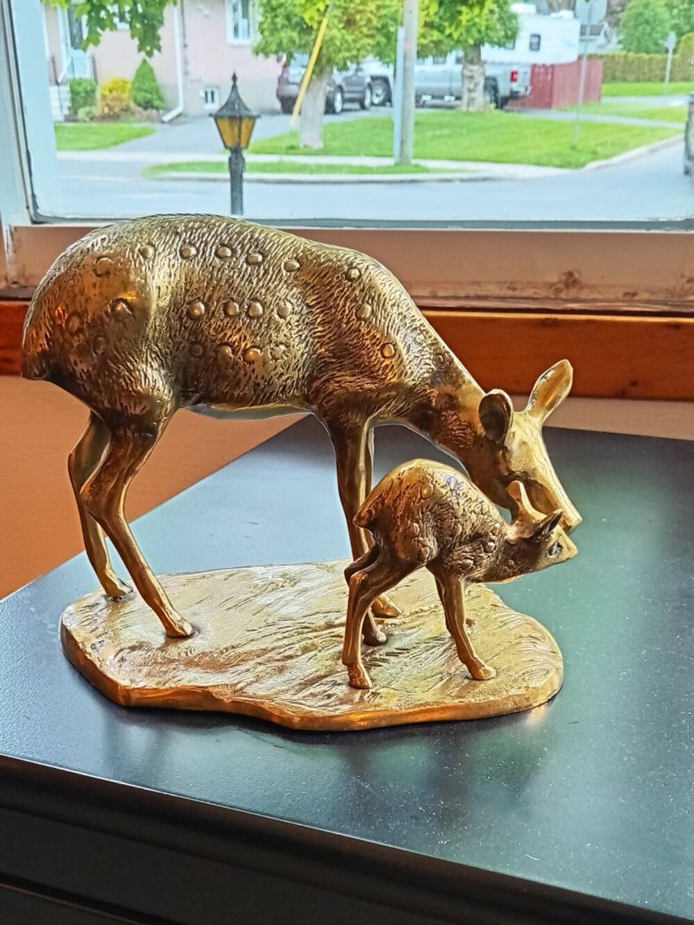 Large Mid-century Brass Doe and Fawn